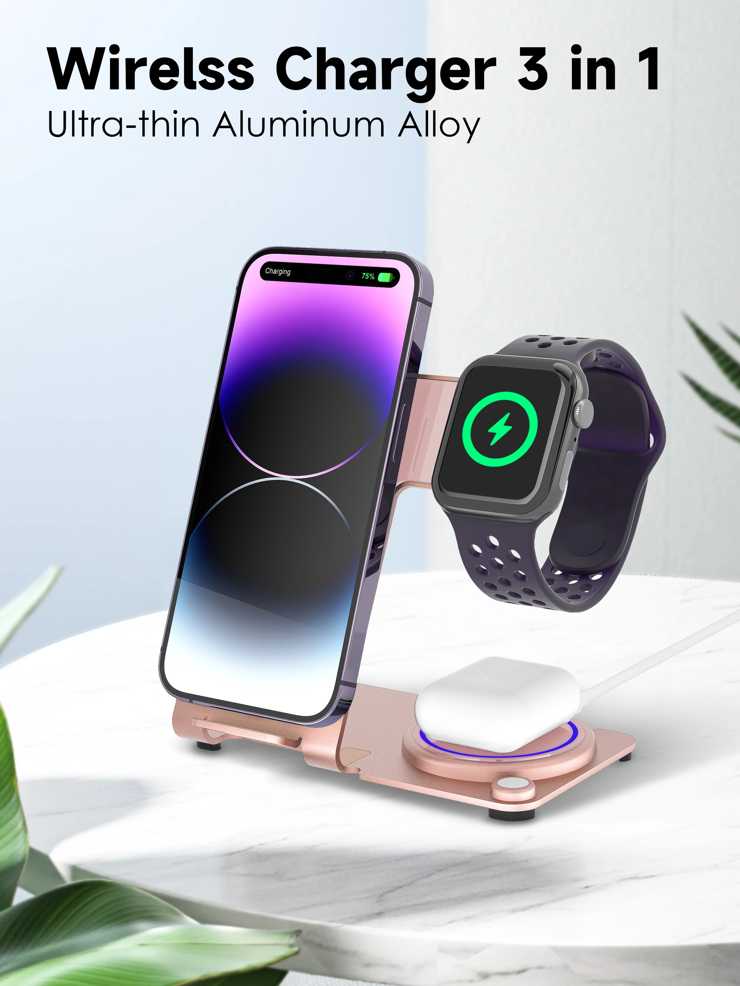 

3 in 1 Wireless Charger For iPhone 15 14 13 12 11 /Samsung Fast Charging Station for Airpods Pro Apple Watch 9 8 7 6 5 4