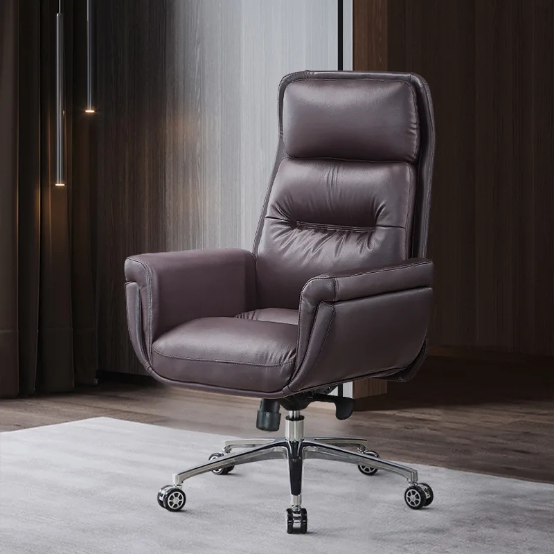 Modern Executive High Back Office Chair Leather PU Adjustable Height Rotating Rolling Casters Plywood Ergonomic Projections