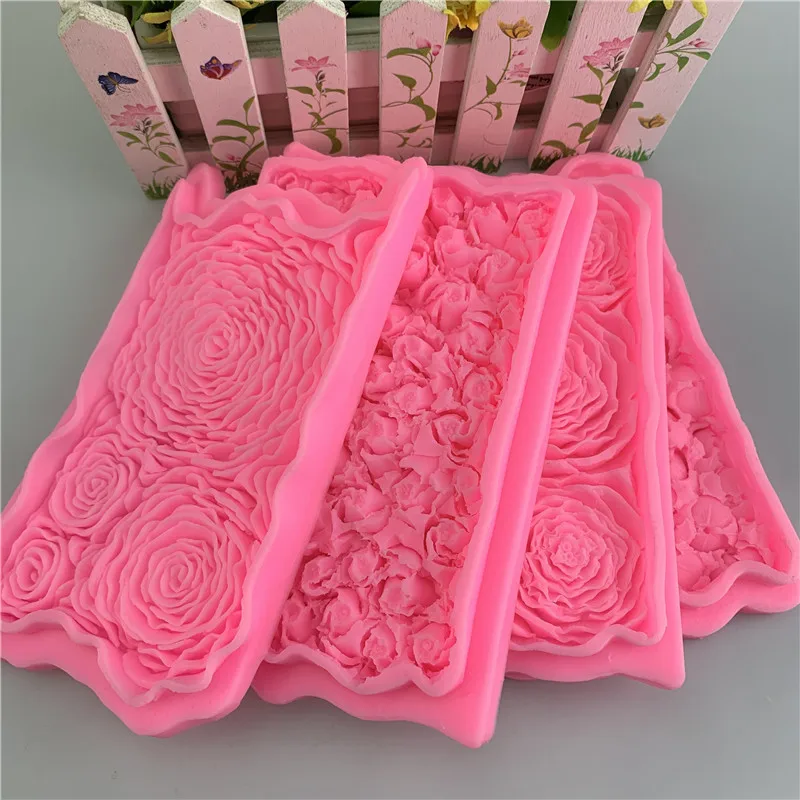 Rose Flower Flower Sugar Flipping Silicone Mold Chocolate Decorative Mold Flower Texture Cake Edge Wedding Celebration