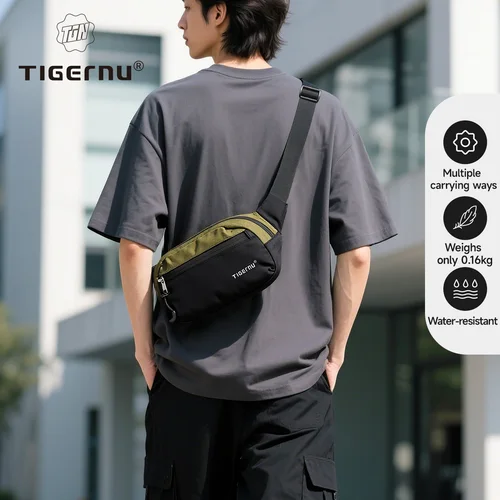 Imagen 2 del producto Marsupio Tigernu, riñoneras para hombre, bolsos de pecho, bolsa con cinturón para hombre, bolso informal a la cadera, bolso de hombro ligero para hombre, bolso cruzado