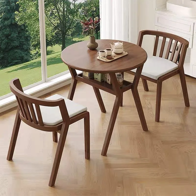 Three-piece solid wood balcony casual table and chair set small tea table and two comfortable coffee and tea chairs