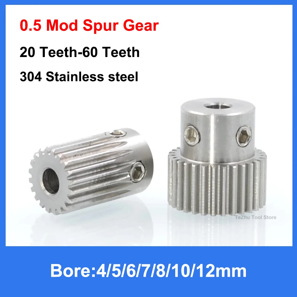 

1Pcs 0.5M 20T-60T Step Convex Gear 304 Stainless Steel 0.5 Mod 20 Teeth-60 Teeth Motor Metal Pinion Spur Gear Transmission Parts