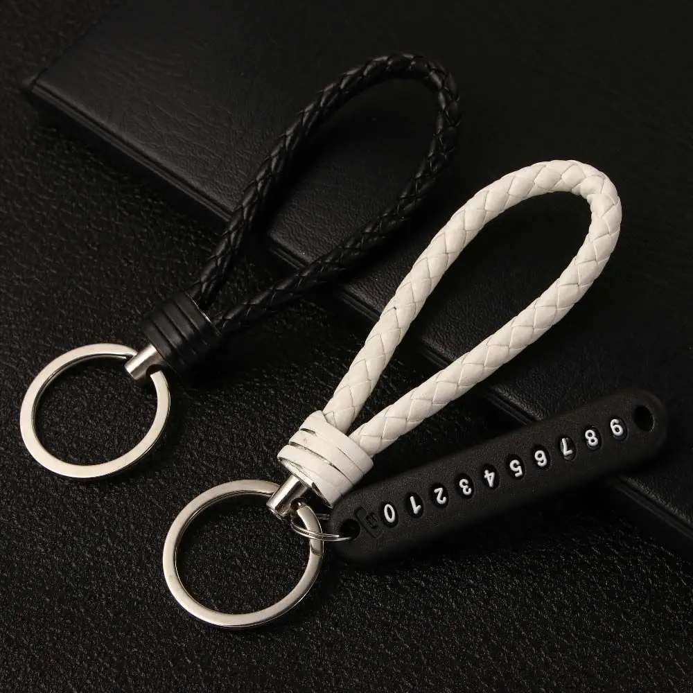 

Creative Anti-lost Leather Strap Hand Woven Phone Number Keychain Lanyard Keyring Car Key Holder Car Key Clip ​