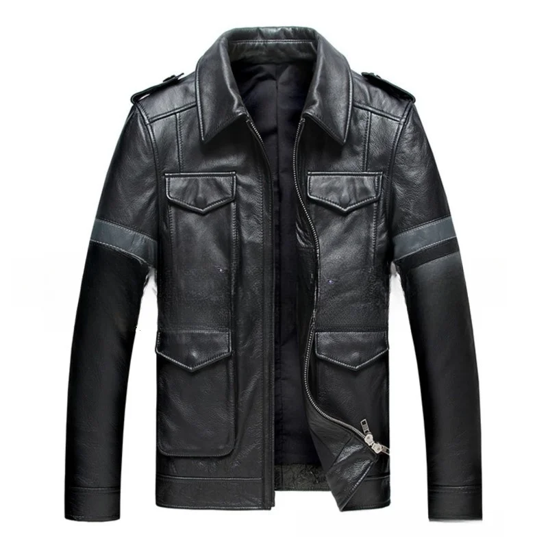 

Мужская мотоциклетная куртка из натуральной кожи (верхний слой)