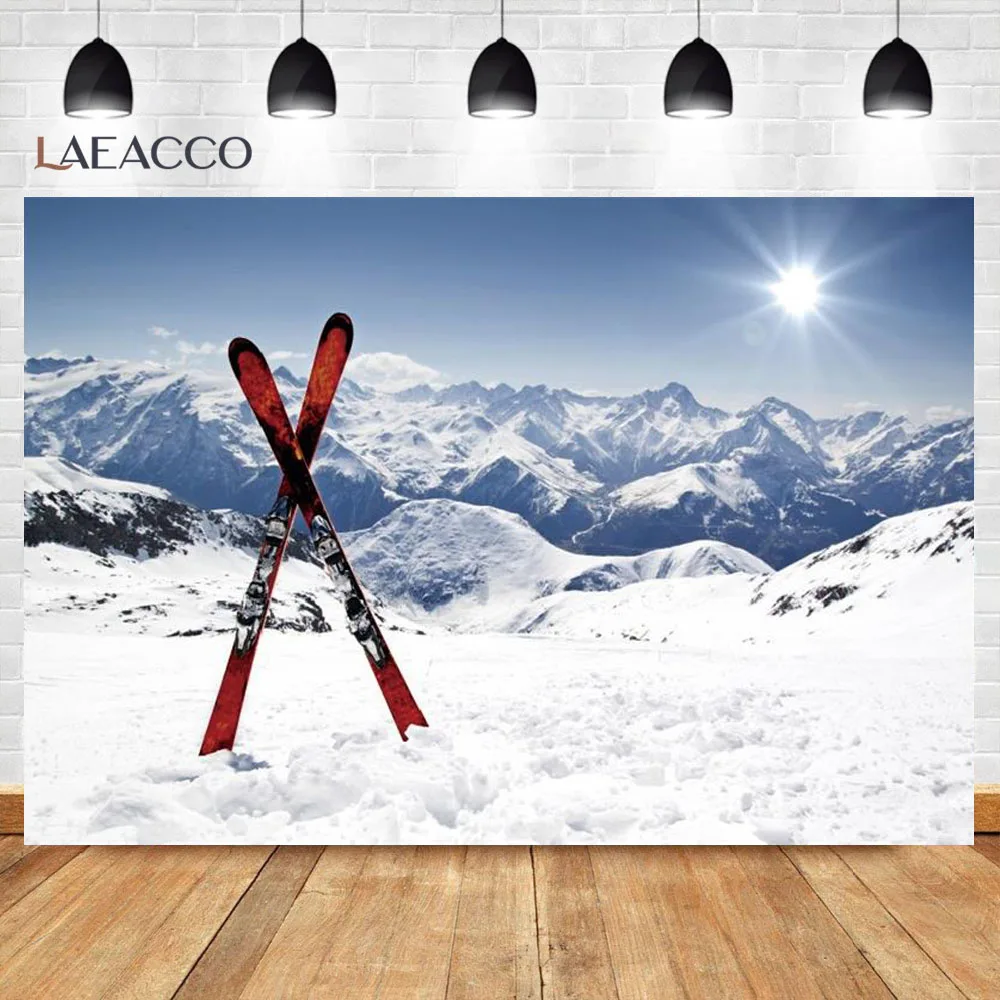 Laeacco Winter Snow Mountain Ski Slate Sunny Day Holiday Party Scenic Photographic Background Photo Backdrop Photo Studio