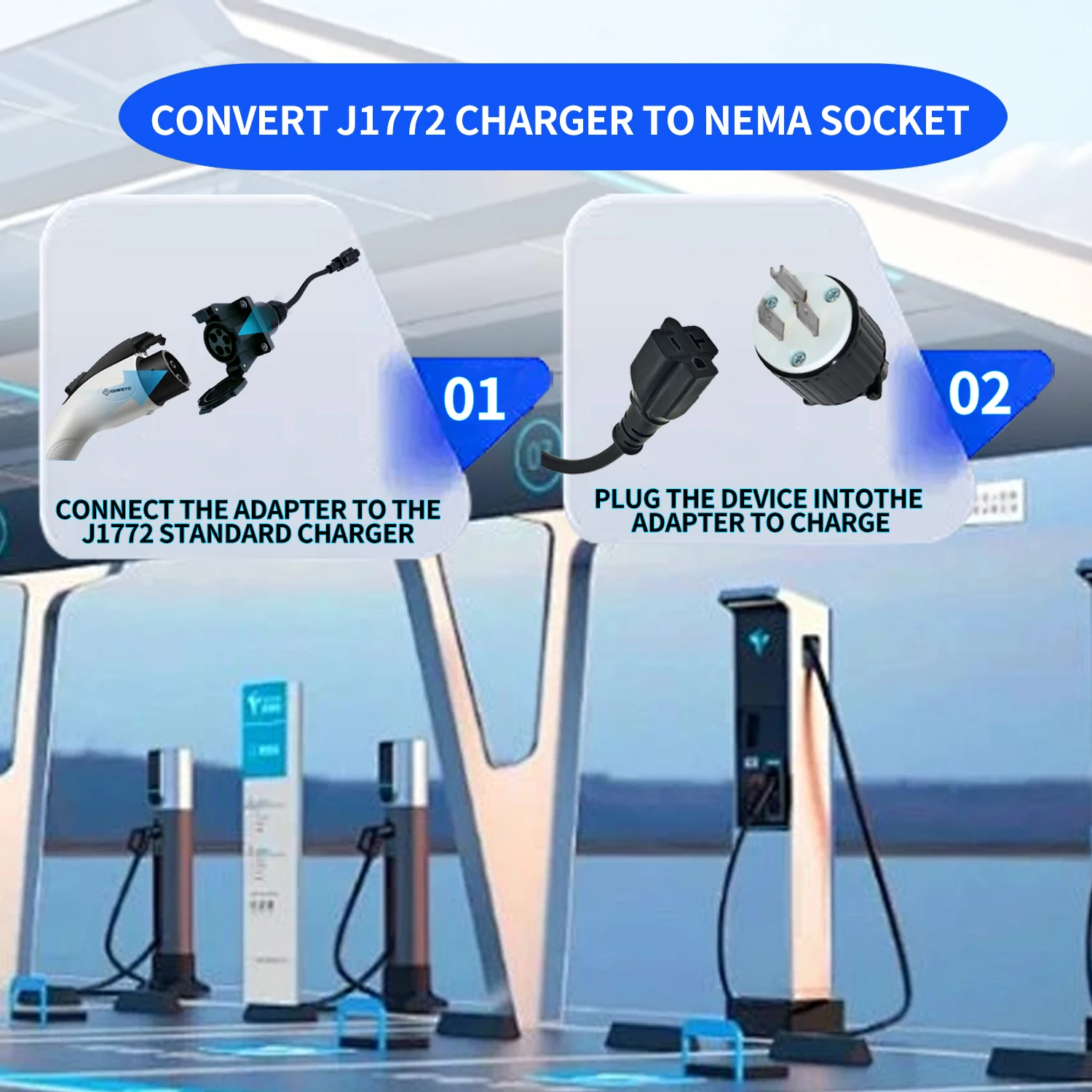 Type1 SAE J1772 To NEMA 5-15/5-20 AC EV Adapter Car Charger Connector For 220V Electric Motorcycle Scooter RV Patrol Cars