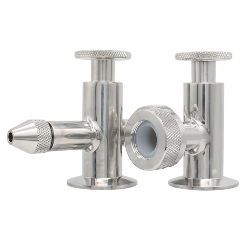 Stainless Steel Quick-loading Liquid Level Gauge Angle Valve Mirror Polished Sanitary Glass Tube with Sampling Valve