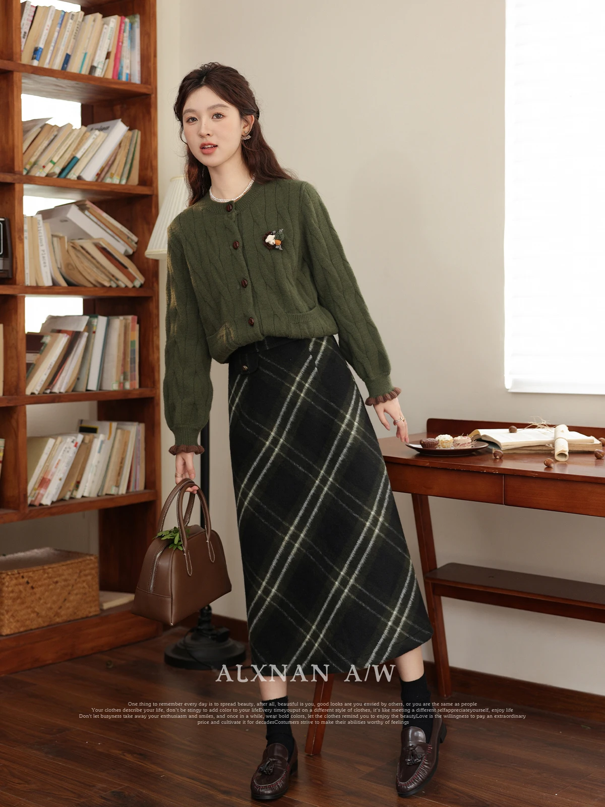 ALXNAN Women's Plaid Skirt 2025 Autumn Winter Long A-line Skirts Elegant Casual Office Lady High-waist Female Clothing LXN32588 - Image 3