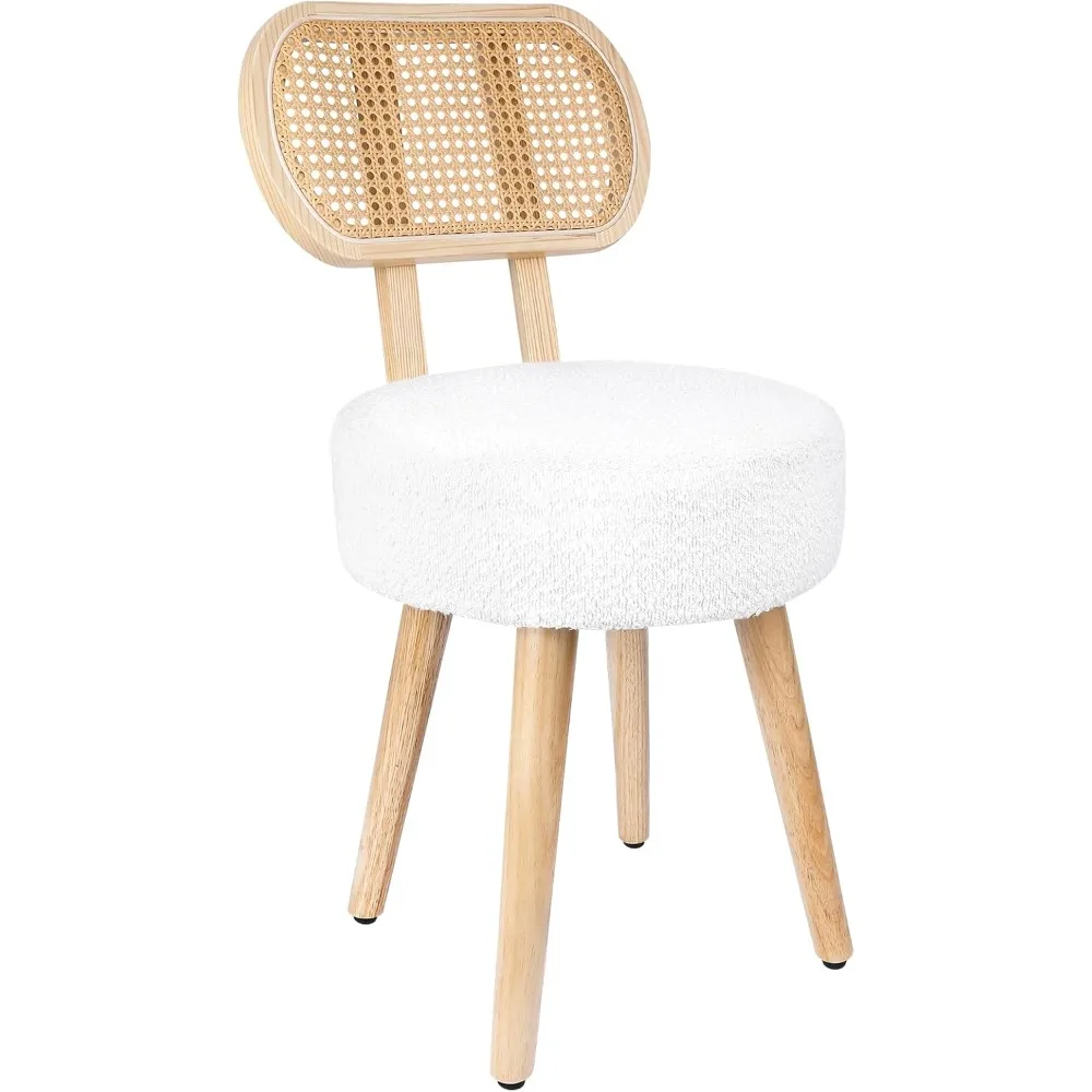 

Rattan Dining Chair Modern Upholstered Wood Accent Boucle Chair for Kitchen Living Room