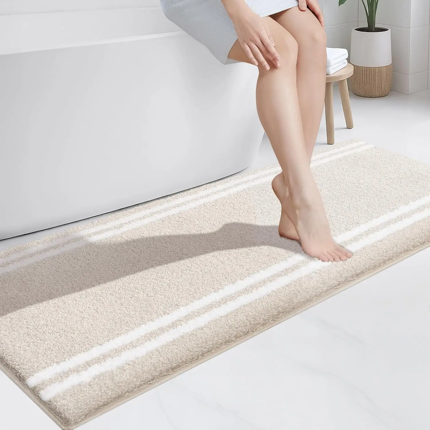 

Non-Slip Bathroom Rug 24x60, Super Absorbent Quick Dry Microfiber Mat, Soft Plush for Bathtub Shower Sink Beige