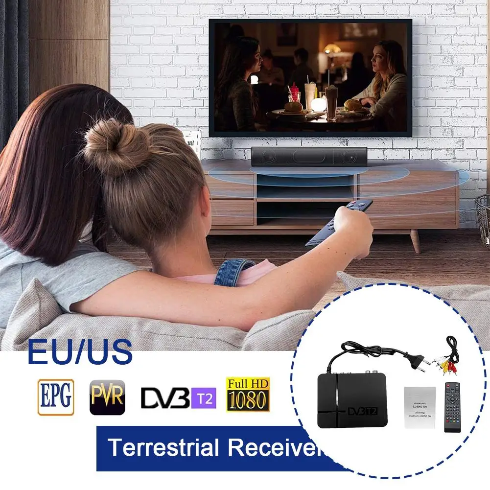 DVB-T2 Receiver Digital TV Tuner H.265 TV Receiver Decoder DVBT2 To Full Converter RF EU HD Video Plug VGA/HD/AV US B5I1