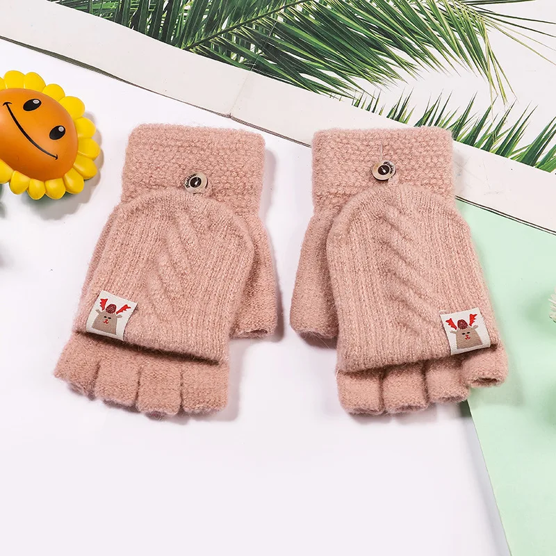 Winter Warm Knitted Half Finger Flip Gloves Fashion Knitted Woolen Autumn Winter Thick Gloves Thick & Warm Adult Gloves Women