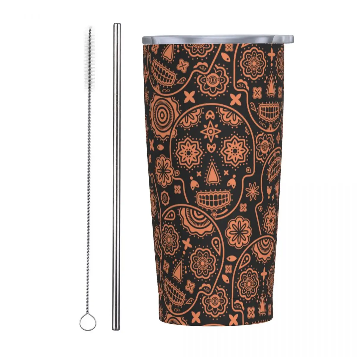 Sugar Skull The Dead Halloween Insulated Tumbler with Straws and Lid Mexican Stainless Steel Thermal Cup 20 Oz Office Home Mugs