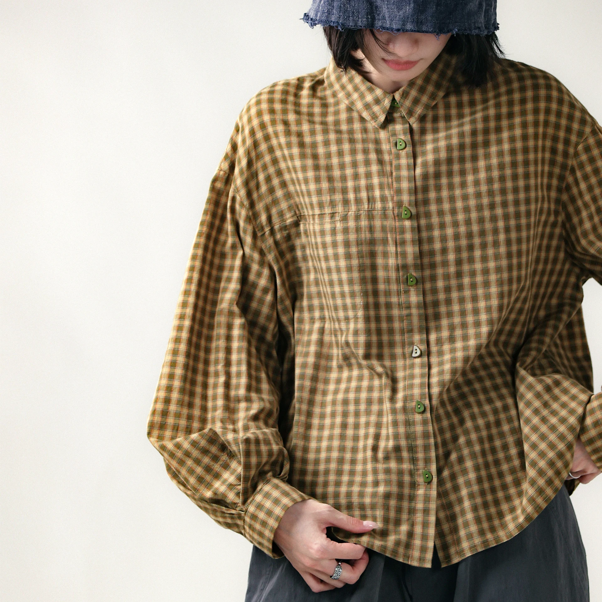 

Loose Fit Cotton irt Women's Long Sve Plaid Loose oulder Artistic Sle Breathable Comfortable Casual irt Top