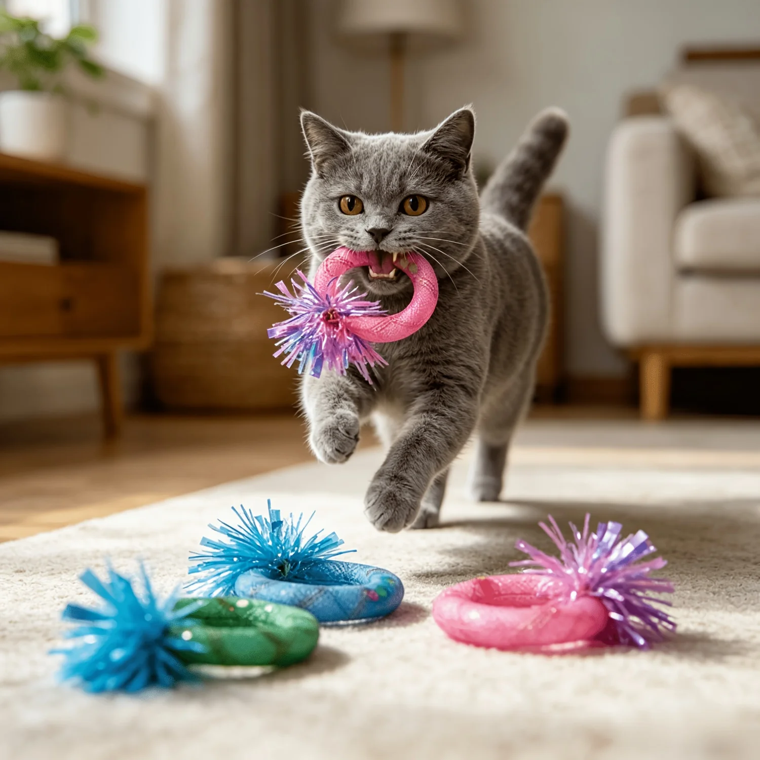 Random Color Cat Toys - Soft Mesh Tube Self-Play Donut for Cats,Boredom Relief Chew and Tease Cat Toy - Suitable for All Cats