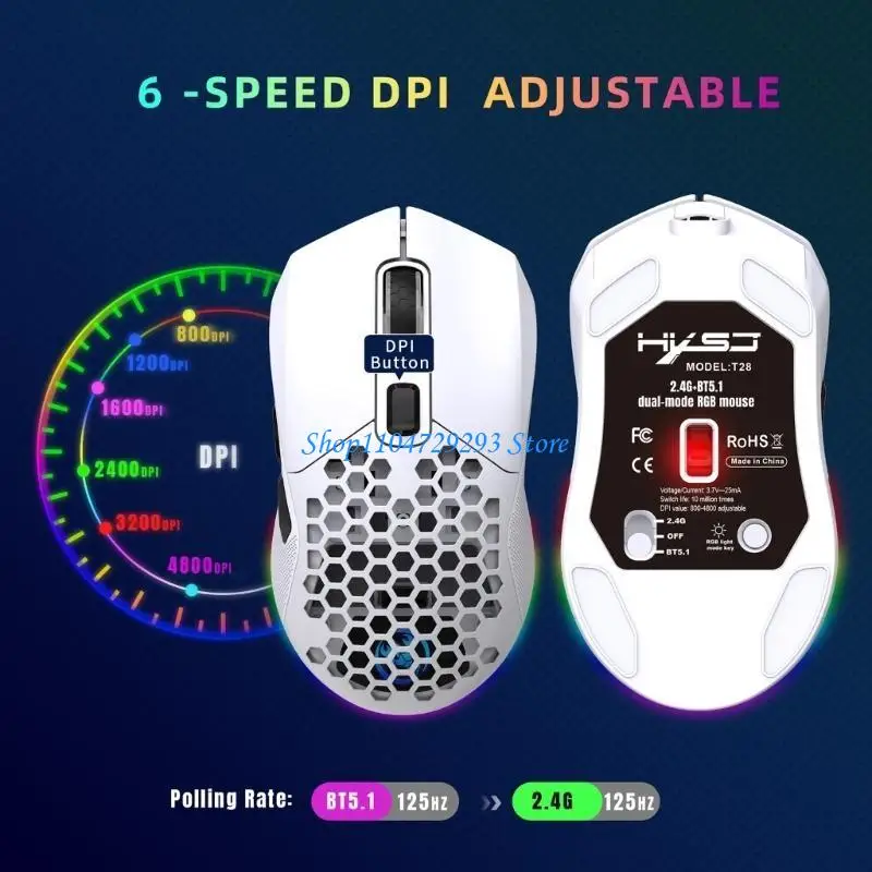 Y2GD Dual Mode Gaming Mouse 2.4G+BT5.1 Luminous Mouse 6 Buttons RGB Lighting Mouse