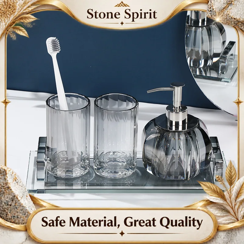 Round Geometry Glass Soap Dispenser, Shampoo Dispenser, Bathroom Decoration Accessories, Lotion Bottle, Tray, Storage Box