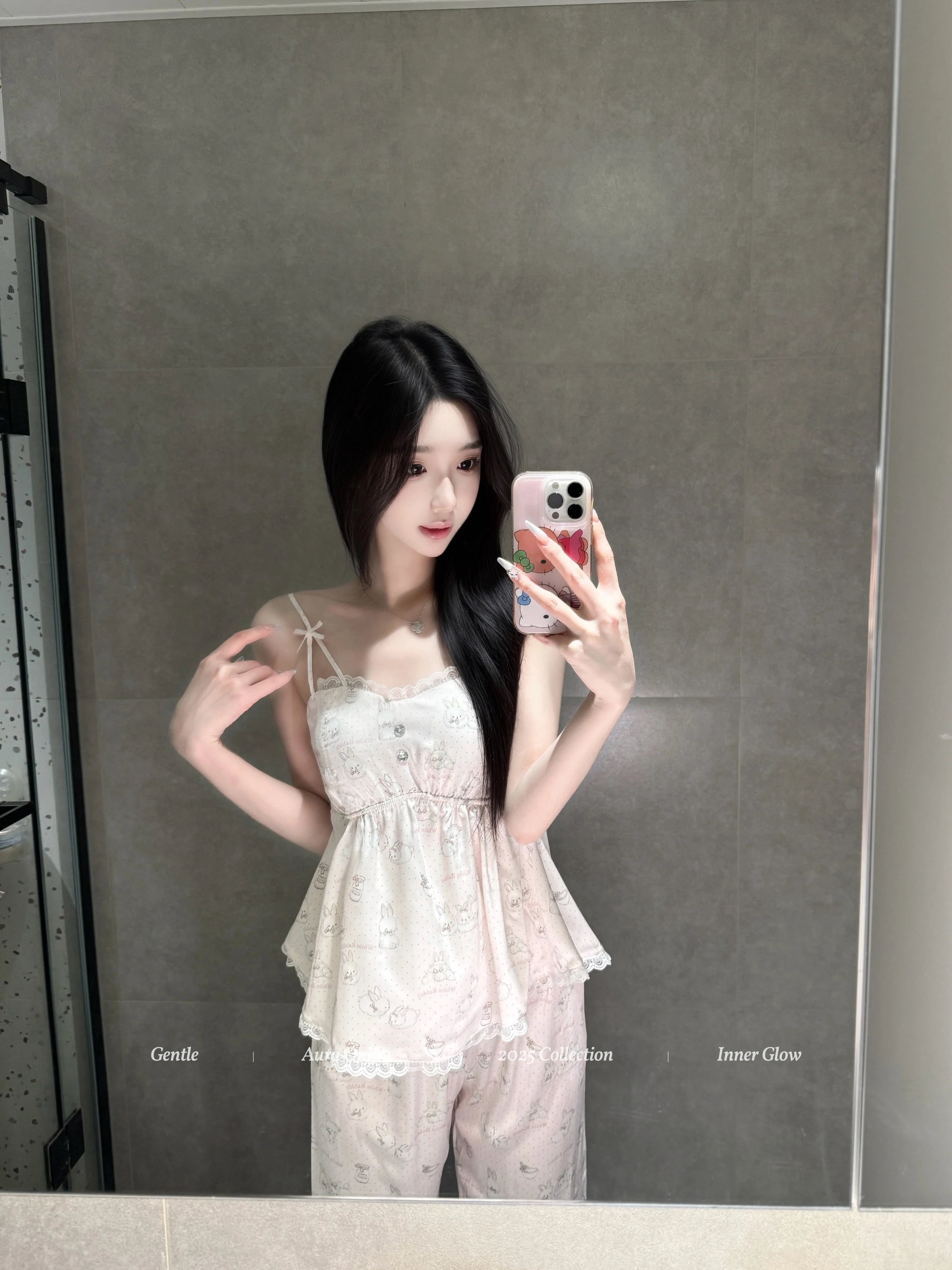 Japanese Lace Lace Long-sleeved Loungewear Sweet Print Cute Casual Comfortable Soft Pajama Set
