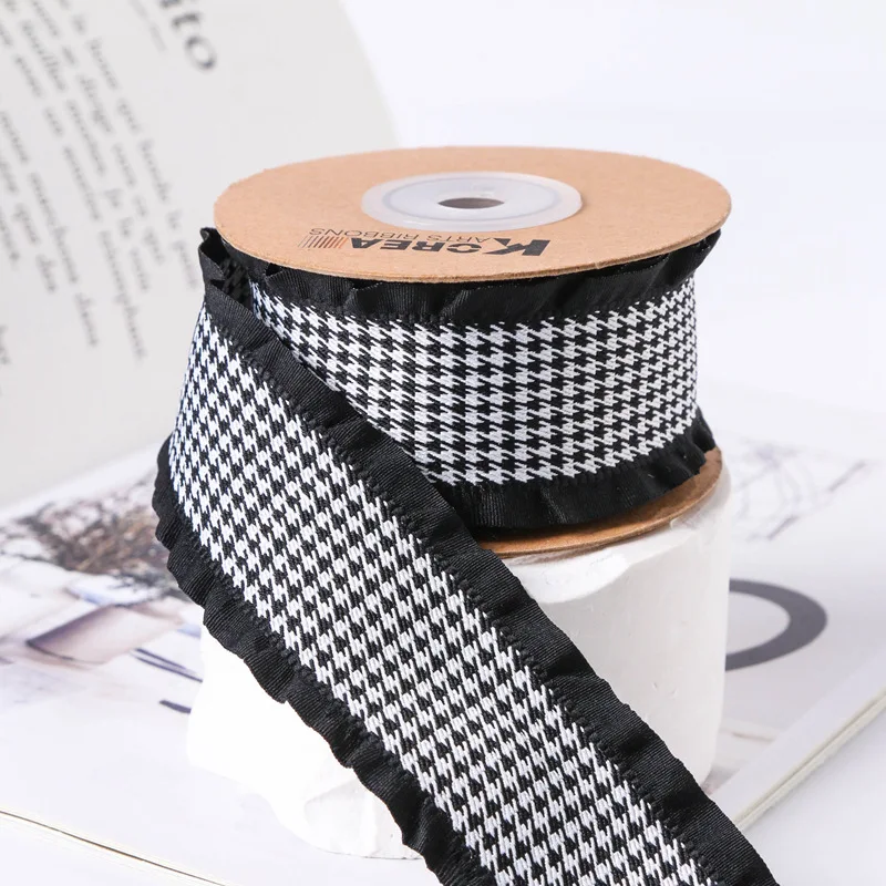 5 Yards Falbala Ruffled Houndstooth Ribbon Lotus leaf Ribbons 25/38MM Hair Bows DIY Crafts Handmade Accessories