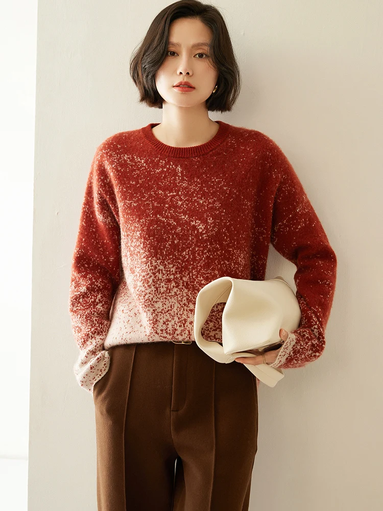 

2025 New Women 100% Cashmere Sweater O-neck Starry Sky Pullover Loose Simple Style Cashmere Knitwear Autumn Winter Thick Sweater