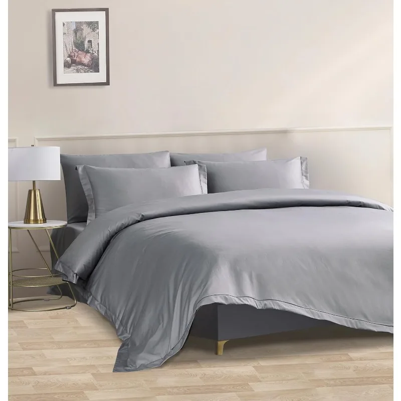 400 Ml Long Staple Cotton, Satin Weave, Luxury with Zipper and Corner Tie, 3 Pieces Hotel Duvet Covers with Pillowcase