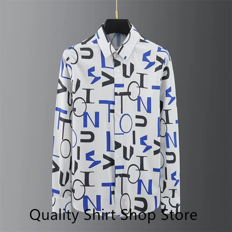 New 2024 Men's Long Sleeve Shirt Luxury Printed Casual Black and White Men's Formal Shirt Simple Party Shirt XS-6XL