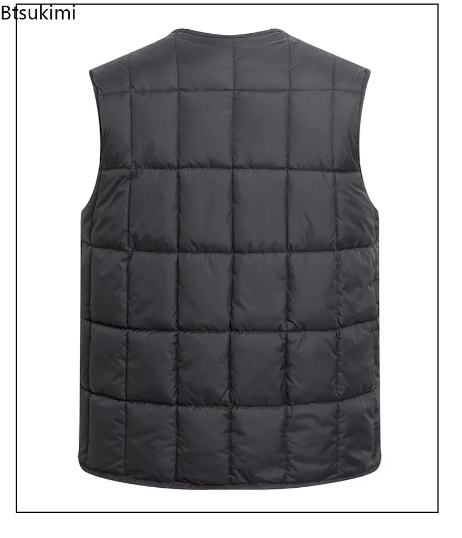 Autumn Winter Men's Thicken Warm Vest Sleeveless V-neck Jackets Fashion Lightweight Casual Waistcoats Men Loose Down Cotton Vest