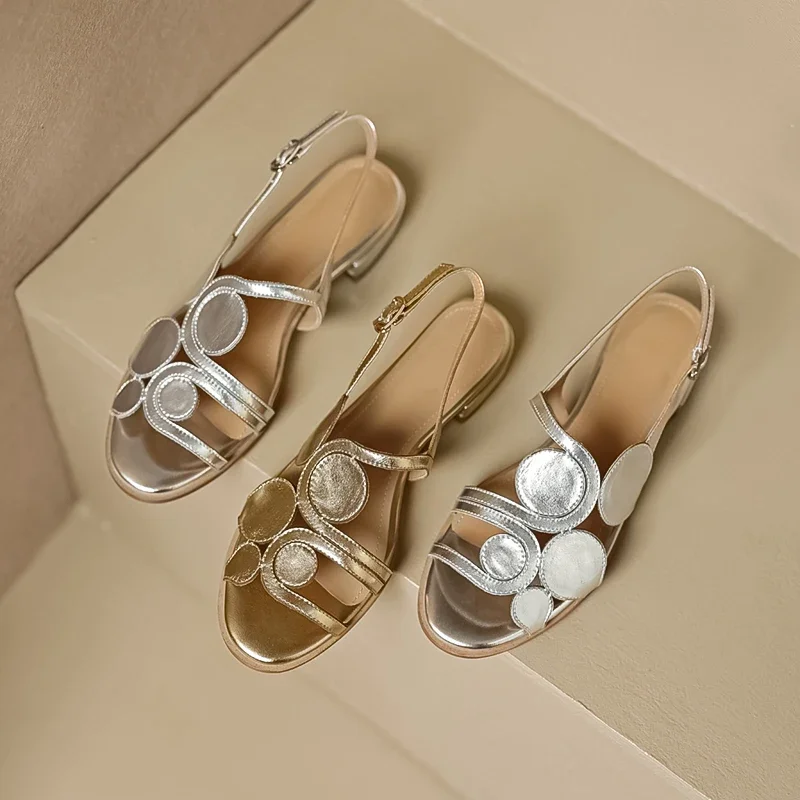 2024 new summer women sandals natural leather shoes 22-24.5cm sheepskin+pigskinfull leather back-loop Buckle shoes women