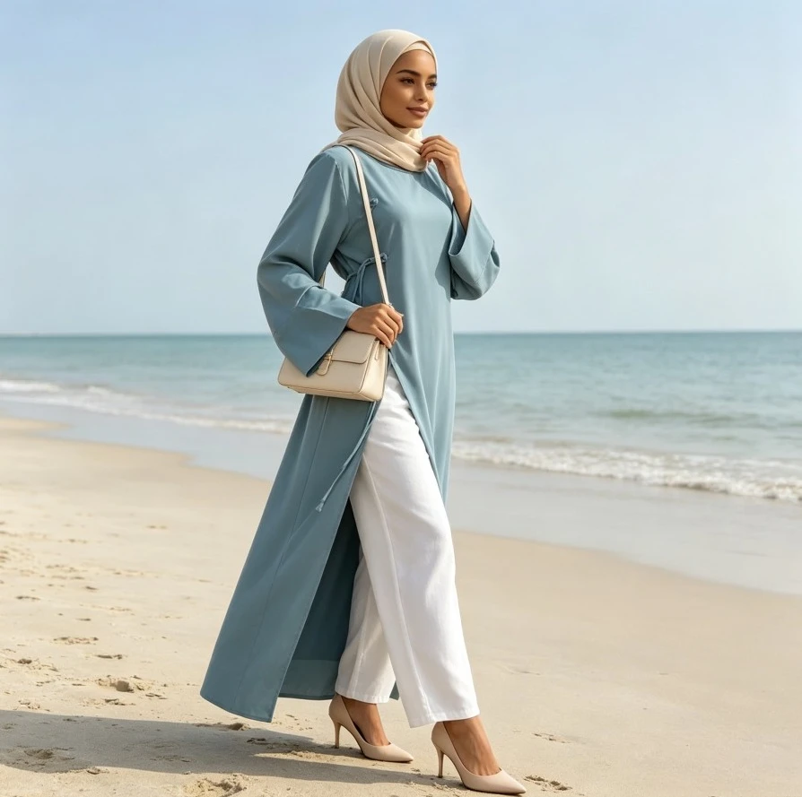 Eid Women Long Top Blouse Muslim Ramadan Morocco Maxi Robe Dubai Islam Arab Kaftan 2026 Modest Split Long Tops Lace Up Abayas