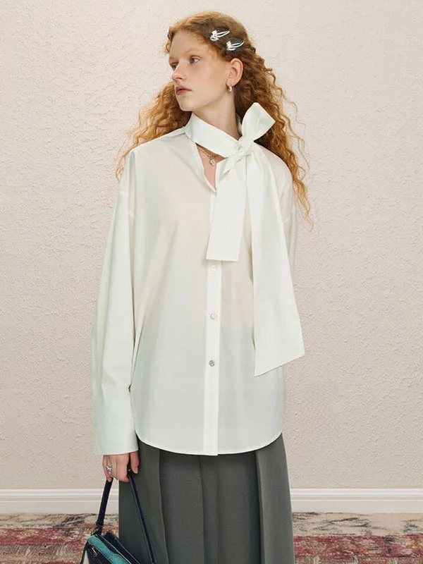 

ZhuoZhi White Knot Sa Long Sve irt Spring 2026 New Loose Sle Versatile Casual Faion Women's Premium irt