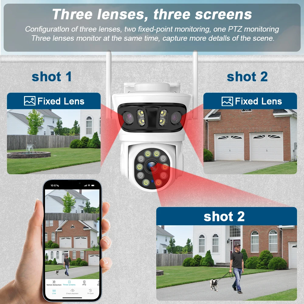 Imagem -02 - Hfwvision Três Tela 9mp hd Wifi Câmera de Segurança ao ar Livre Lente Ptz Câmera ip Inteligente Rastreamento Automático Câmeras de Vigilância Cctv