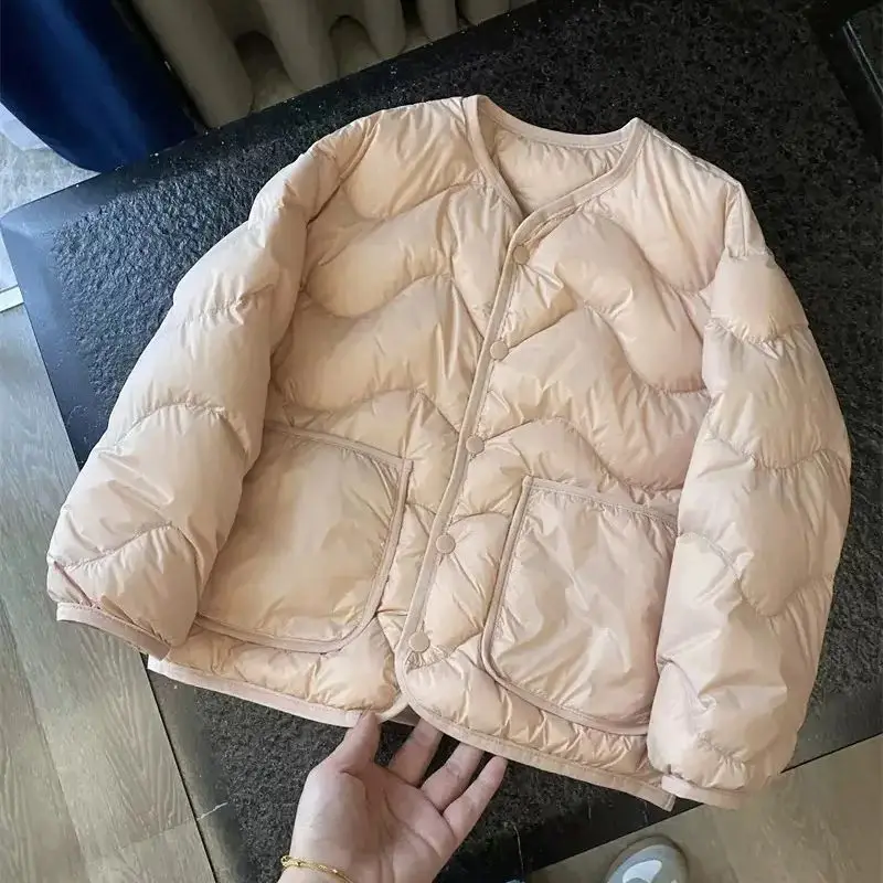 

Легкий пуховик для мальчиков и девочек, осенне-зимний однобортный теплый пуховик с круглым вырезом, детская повседневная верхняя одежда