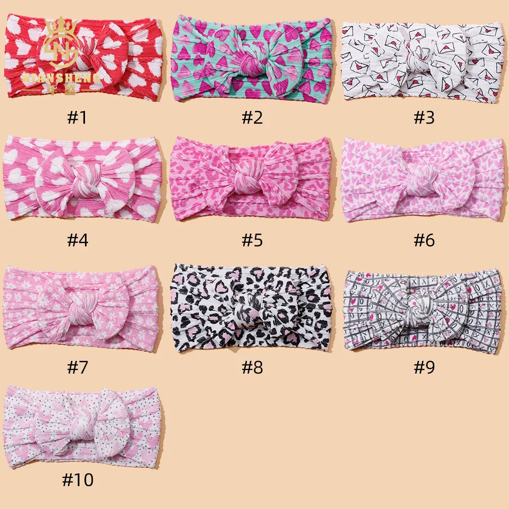 20pc/lot Boutique Heart Printed Nylon Headband Baby Leopard Prints Nylon Head Wraps Girls Kids Valentine's Day Headwear Bulk