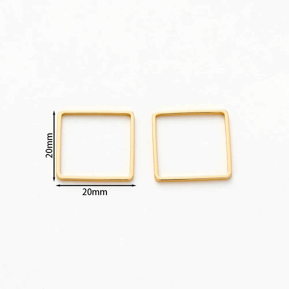 10Pcs 14K/18K Gold Color Plated Brass 20mm Square Hoops Earring Wires Connectors Closed Rings for DIY Jewelry Making Supplies