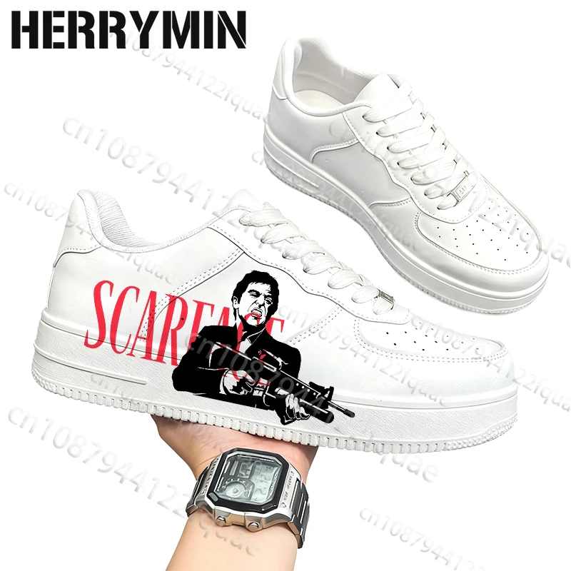 

Лицо со шрамом, модная трендовая обувь для взрослых, мужские и женские кроссовки с крутым узором, прочные кроссовки унисекс из натуральной кожи, подарок на день рождения