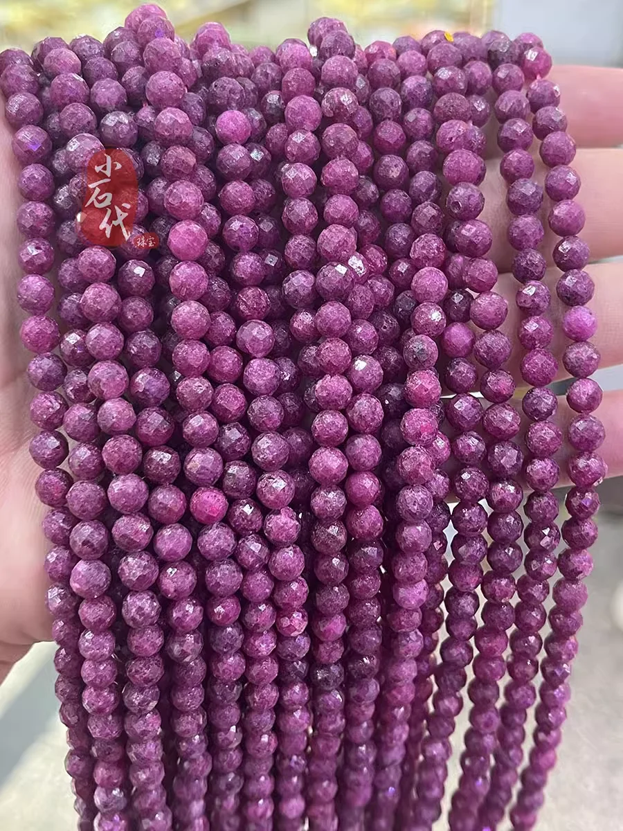 1 Strand Natural Ruby Faceted Round Loose Beads For Jewelry Making DIY