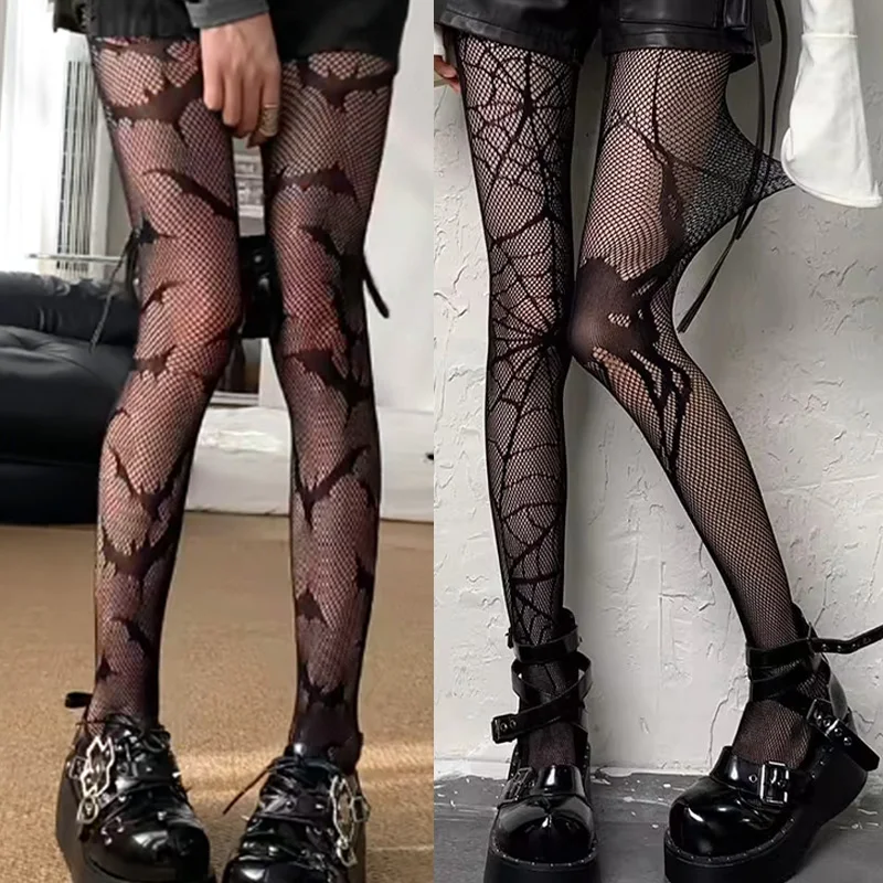 Nueva moda araña ahueca hacia fuera medias de red gótico Punk Cosplay calcetines medias negras forma de murciélago medias sexis pantimedias de nailon