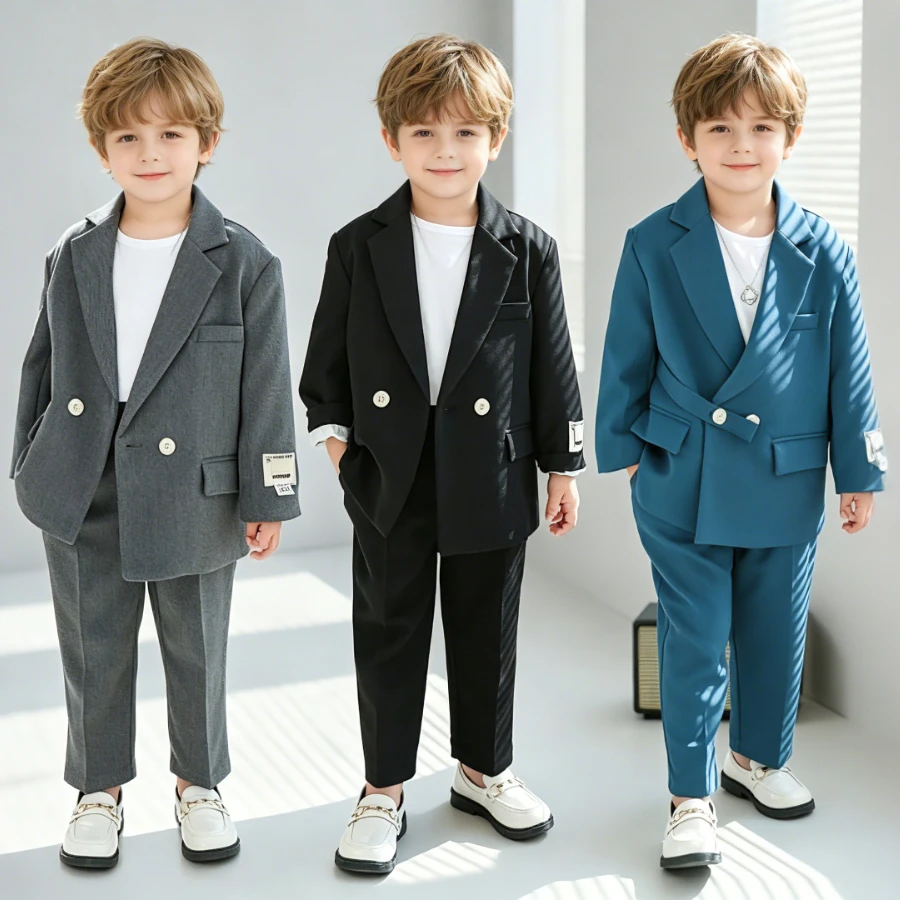 

Boys Formal Suit Double Breasted Belt Design Blazer Pants Set Elegant Kids Wedding Party Gentleman Stylish Casual Outfit 2-12 Y