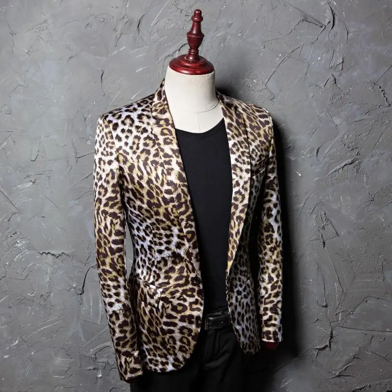 New Leopard Print Blazers Jacket Photo Studio Costume Stage Men\'s Party Dress Hairstylist Singer Dancer Male Suit Single Coat