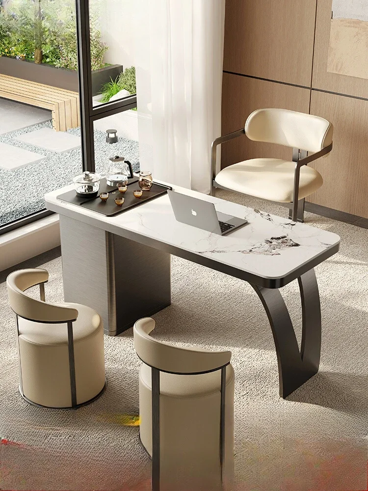 

Итальянский балконный чайный столик из каменной плиты, простой, современный, в стиле лёгкой роскоши, для чаепития кунг-фу, со стульями.