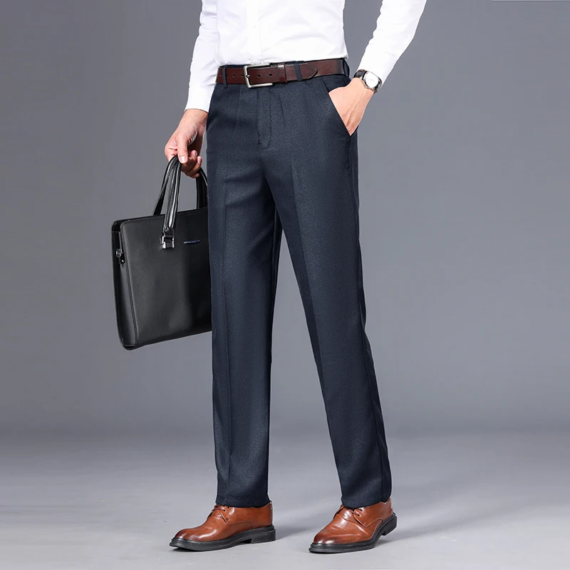 High Quality New Fashion Mens Business Casual Pants Solid Thin Slim Fit Elastic Waist Slacks Male  Streetwear Trousers
