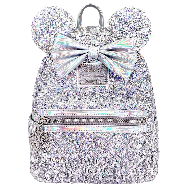 

Loungefly Disney Minnie Mouse Cartoon Holographic Silver Sequin Mini Backpack Ornament School Backpack For Girlfriend Girl Gifts