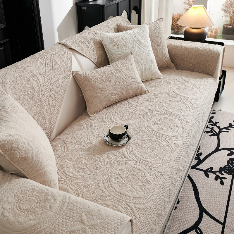 Cotton Sofa Cushion Four-season Universal Non-slip Solid Color Sofa Cover for Livingroom Light Luxury High-end One Piece Seat