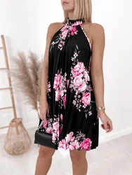 2023 nadruk bez rękawów plisowana, na co dzień seksowna Mini sukienka z odkrytymi ramionami elegancka plaża Boho vestidodn Ms Chuh letnie sukienki dla kobiet