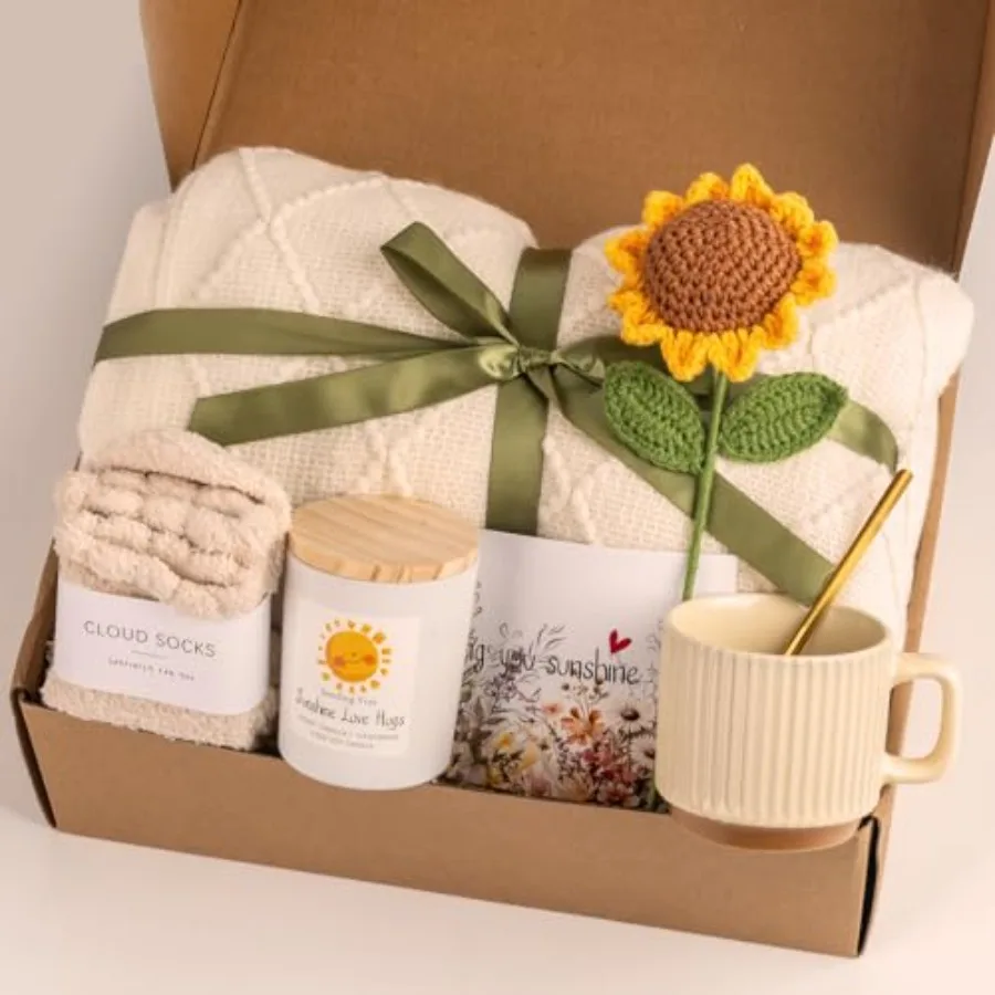 

Sending Sunshine Sunflower Thinking of You Care Package Unique Gift Baskets for Women Best Friend Birthday and Get Well Soon