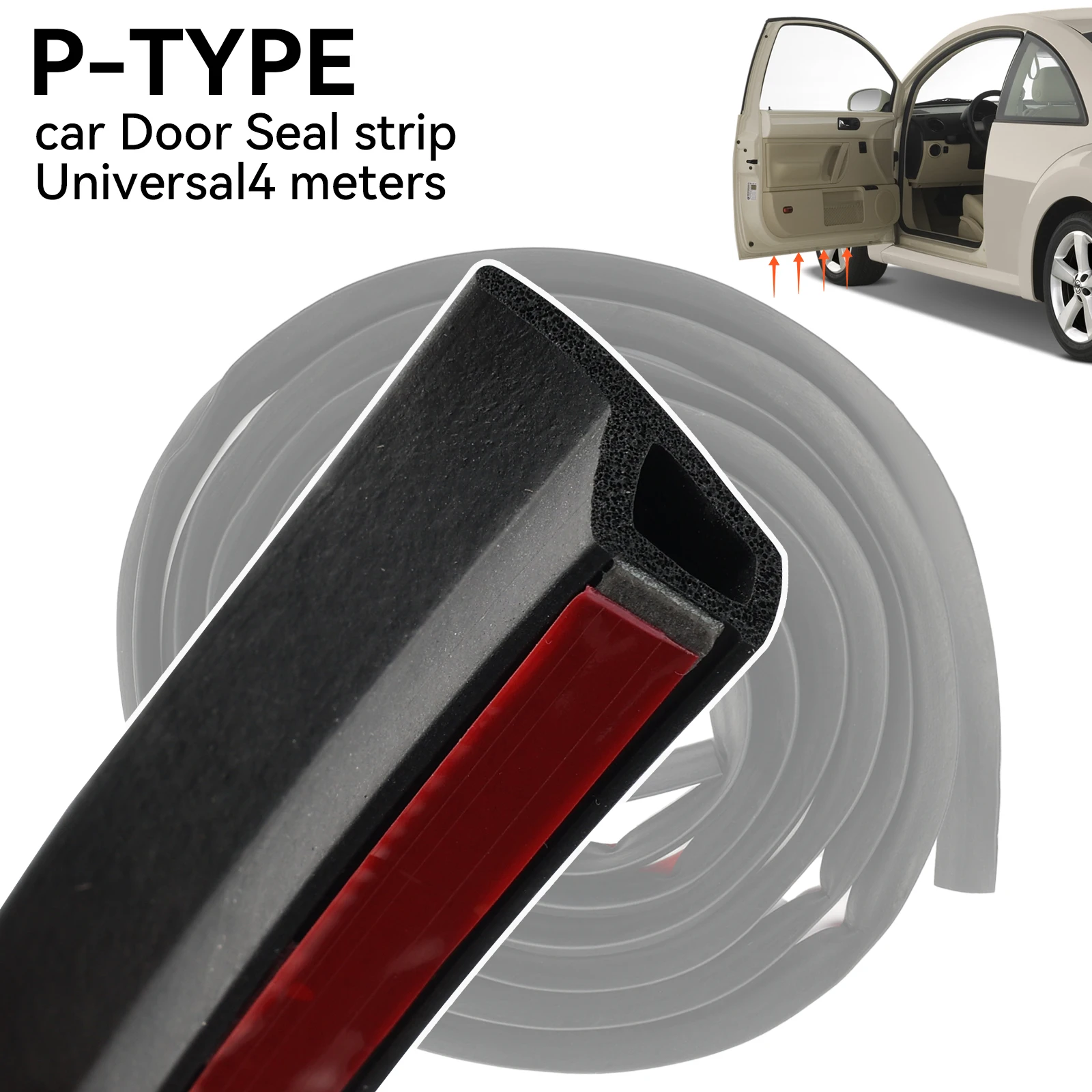 4M P Type Car Door Edge Seal Strip Rubber Sealing Strips Weatherstrip Anti-dust Rainproof Moulding Filler Sealant Auto Styling