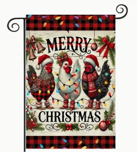 Christmas Garden Flag 12x18in Polyester Chickens Merry Christmas Double-sided