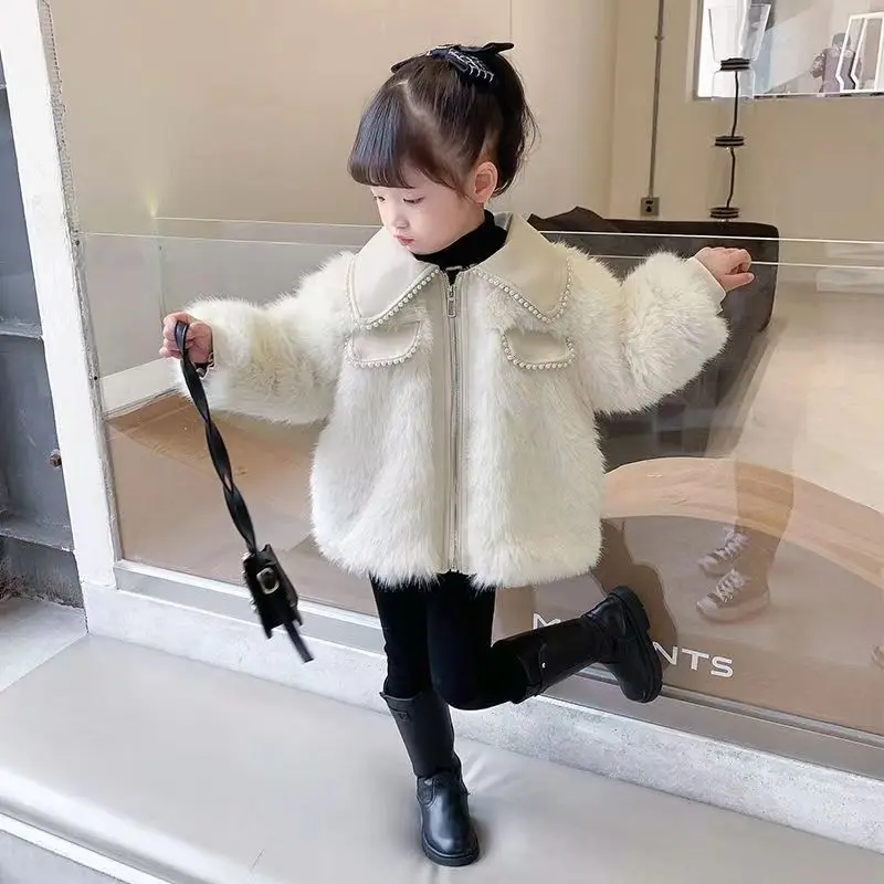 Girls Thickened and Fashionable Imitation Fox Fur Coat Korean Winter New Baby Fur Coat for Children Warmth