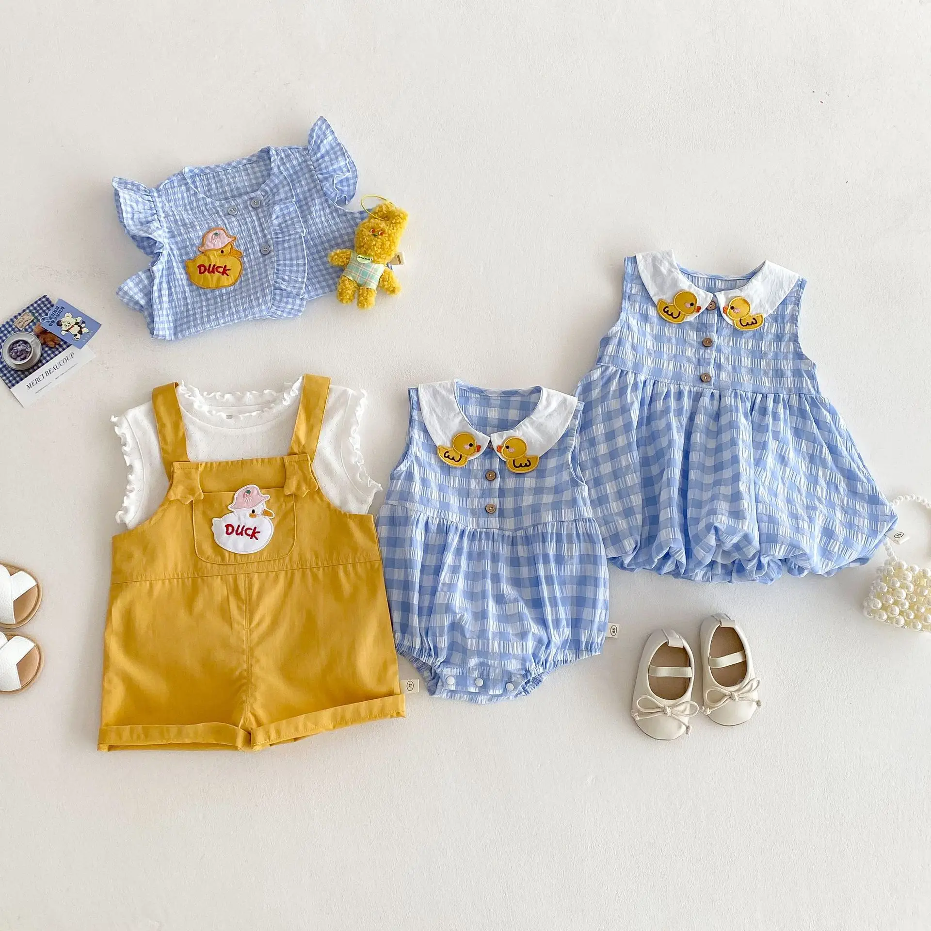 

Summer Girls Sweet Cute Cartoon Duck Outfits Cotton Blend Toddler Dresses Tops Overalls Daily Wear for 0-5Y Girls