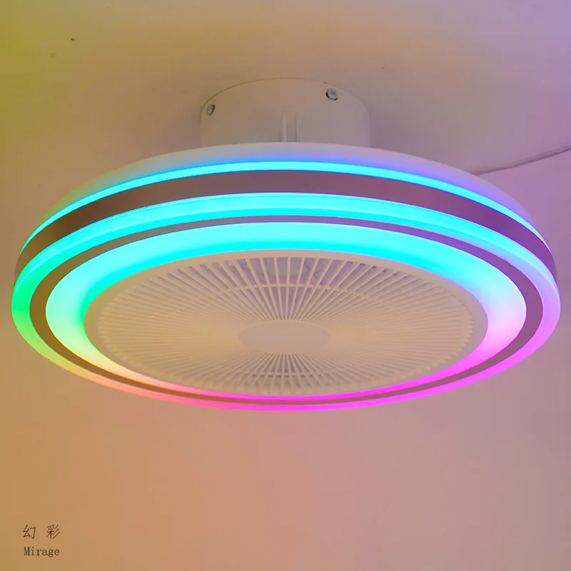 Ventilador de teto, quarto de casa, sala de jantar, ventilador de teto LED, música Bluetooth RGB inteligente, controle remoto invisível, ventilador colorido